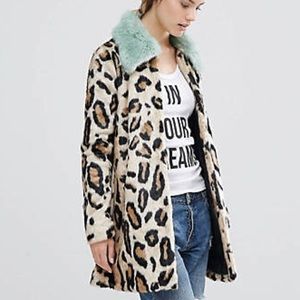 Urbancode Faux Fur Leopard Print Coat With Faux Fur Collar